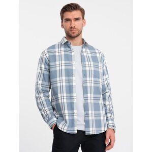Trendy flanelová károvaná modro krémová košeľa V1 SHCS-0157