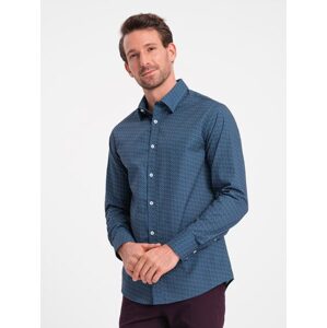 Zaujímavá modrá košeľa s trendy vzorom  V4 SHCS-0151