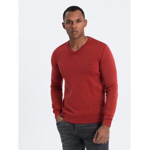 Pánsky sveter s V-výstrihom v červenej farbe V3 SWOS-0108