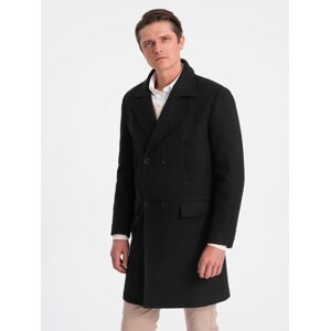 Zateplený čierny dvojradový pánsky kabát V4 OM-COWC-0107