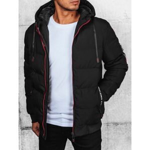 Štýlová čierna zimná bunda s kapucňou