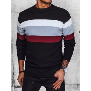 Trendy čierny sveter s pruhmi viacerých farieb