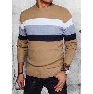 Trendy béžový sveter s pruhmi viacerých farieb