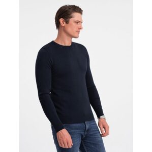 Klasický tmavo modrý sveter s okrúhlym výstrihom V9 SWBS-0106