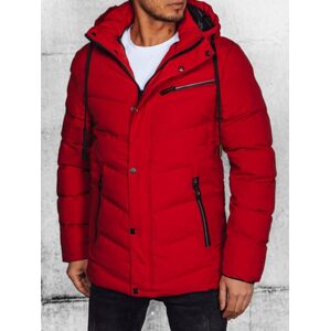 Trendová červená pánska prešívaná bunda s kapucňou
