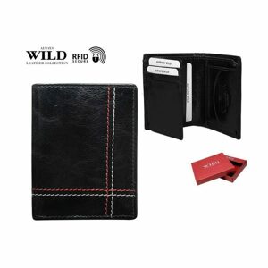Čierna kožená peňaženka s kontrastným prešívaním