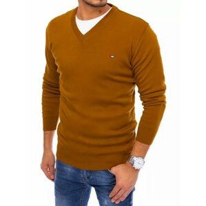 Kamelový sveter s véčkovým výstrihom
