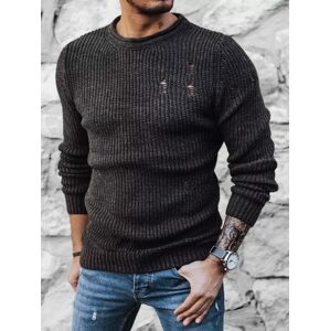 Tmavošedý pletený  sveter s módnymi dierami