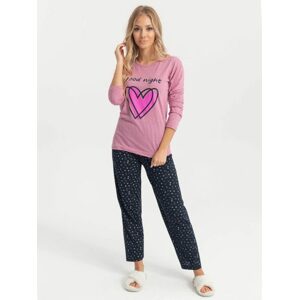 Dámske pyžamo v ružovej farbe s popisom srdca ULR209