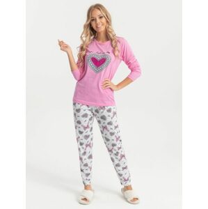 Trendy dámske pyžamo v ružovej farbe s popisom ULR206