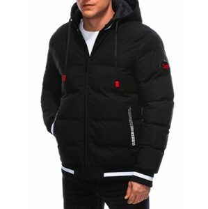 Trendy čierna prešívaná panská bunda s kapucňou C616
