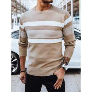Trendy kamelový sveter s pruhmi viacerých farieb