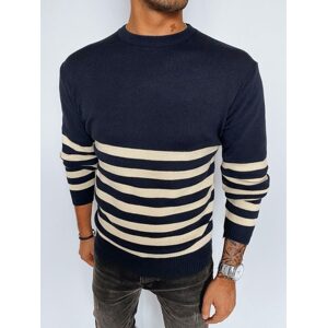 Trendový tmavo modrý pruhovaný sveter