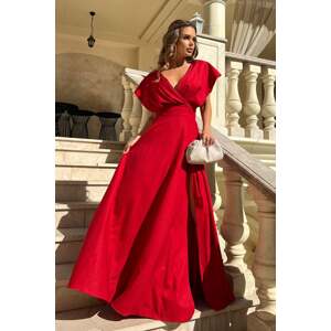 Červené dlhé šaty s vysokým rozparkom Laura