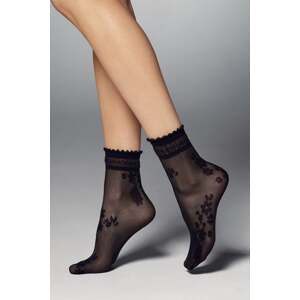 Čierne kvetované silonkové ponožky Maxima