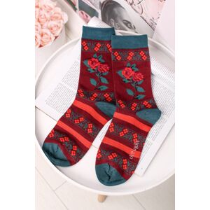 Bordové ponožky Folk Floral Socks
