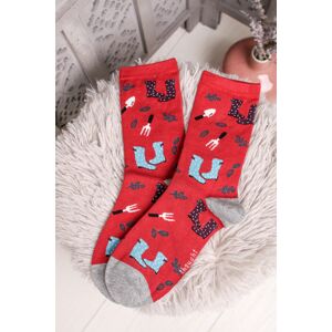Červené vzorované ponožky Eden Bamboo Allotment Socks