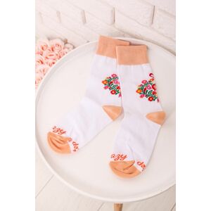 Béžovo-biele ponožky Ľudové Srdiečka