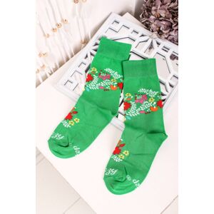 Zelené vzorované ponožky Folk Kvietky