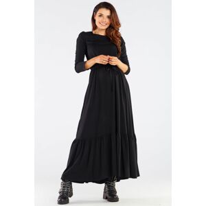 Čierne maxi šaty s viazaním A455