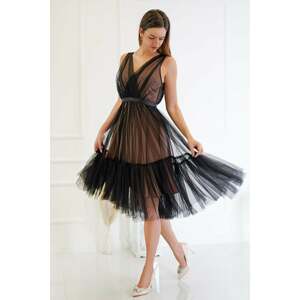 Béžovo-čierne midi šaty Paris