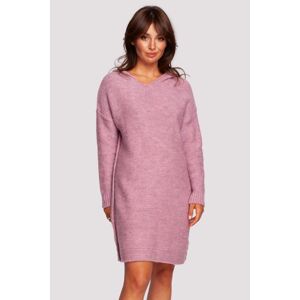 Ružové svetrové šaty s kapucňou BK089