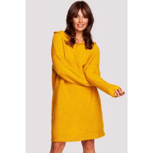 Žlté svetrové šaty s kapucňou BK089