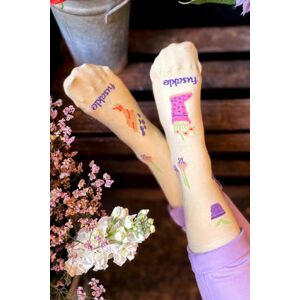 Béžové vzorované ponožky Kvetinový záhon
