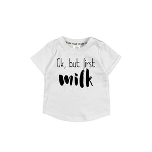 Tričko s nápisom ok, but first milk I LOVE MILK