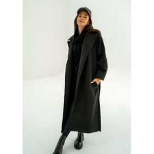 Čierny elegantný kabát MOSQUITO s opaskom